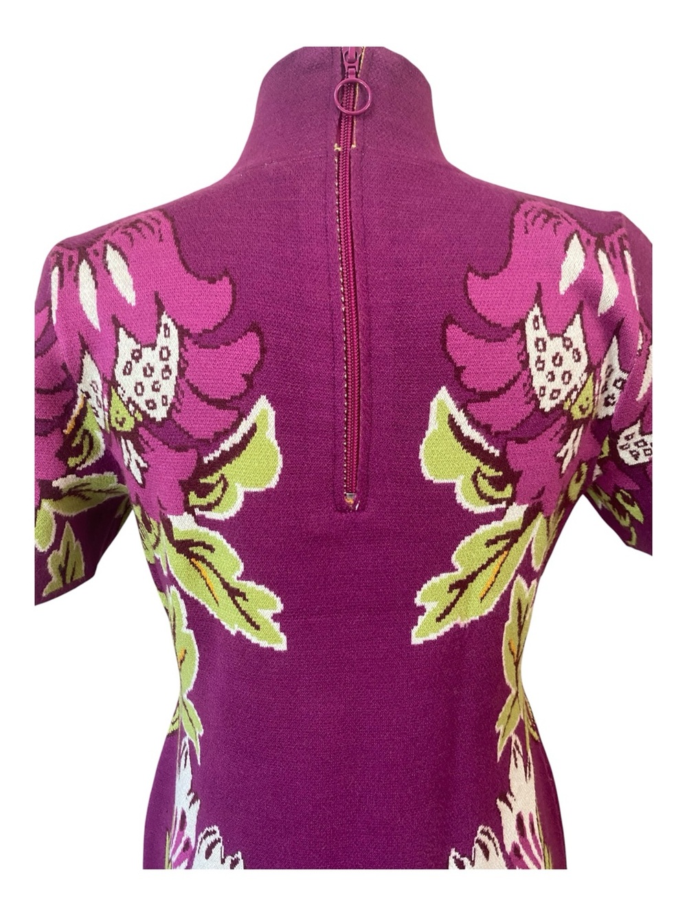 Anthropologie Womens Purple Floral Knit Sheath Dress Mock Neck - Picture 5 of 7